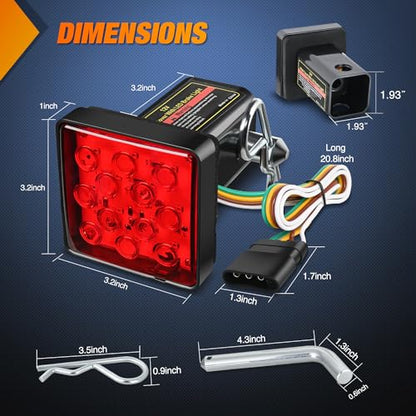 Nilight LED Brake Light Trailer Hitch Cover Square Red Lens Vehicle Tow Hitch Driving Brake Lamp 12 LEDs Brake Tail Lights with 2" Receiver for Towing Truck RV and SUV - color: LED Brake Trailer Light 1PCS