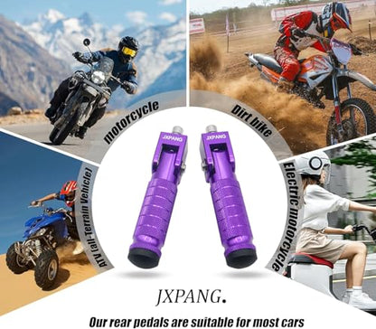 Universal Motorcycle Bicycle Folding Passenger Foot Pegs M8 Rearsets Rear Set Footrests Footpeg Foot Rest Peg Pedals For Bike Install Hole 8mm (Purple) - color: Purple