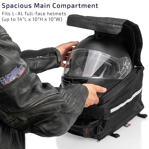 Chase Harper USA Motorcycle Tail Trunk Helmet Bag - Converts to Backpack for Easy Carry - Water-Resistant, Tear-Resistant, Industrial Grade Ballistic Nylon with Adjustable Strap Mounting System - size: Strap Mount