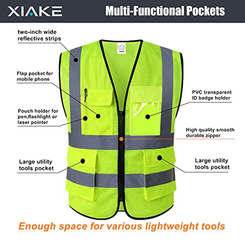 XIAKE Reflective Safety Vest for Men & Women High Visibility Class 2 Vest with Pockets Meets ANSI Standards - color: Yellow Mesh - B525, size: 4X-Large