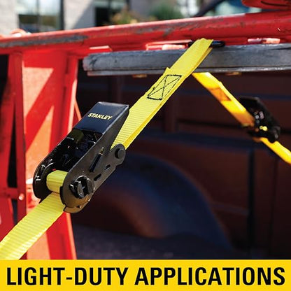 STANLEY S9500 Black/Yellow 1" x 10' Ratchet Straps - Light Cargo (300 lb Working Load / 900 lb Break Strength), 4 Pack - size: 1" x 10'