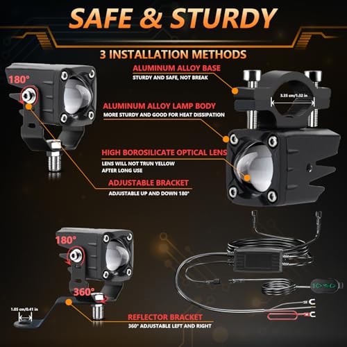 MONDEVIEW LED Motorcycle Auxiliary Light Kit, 5 Modes, Spot Driving Lights, Compatible with Tractor Truck ATV UTV SUV Boat, 2 PCS - color: Orange