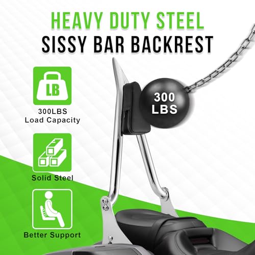 Mofun 27" Tall Passenger Backrest Sissy Bar 1.3" Fat Bar Compatible with Harley Touring Road King Street Electra Road Glide 2009-2025,Chrome - color: Chrome, size: 09-25
