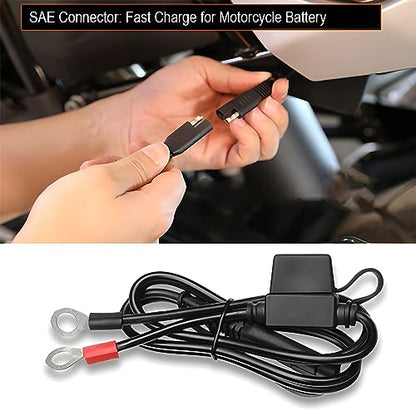 BESULEN 18AWG Battery Connector Cable, SAE Quick Disconnect Plug to O Ring Terminal Harness With 10A Protection Fuse, Extension Cable for Motorcycle Car