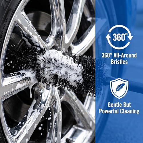 Wheel Spoke Brush for Wheels and Rims - 11.8" Length Black Motorcycle Vehicle All Wheel Finishes Tire Rim Tapered Wash Brush for Cleaning Crevices Tight Spaces