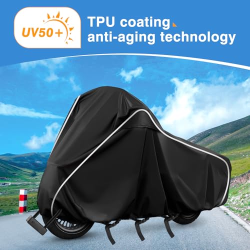 Motorcycle Cover for Harley Davidson Touring Models Road King Road Glide Street Glide Electra Glide,420D Heavy Duty Waterproof Outdoor Protection Motorbike Cover with Soft Cotton Lining & Lock Hole
