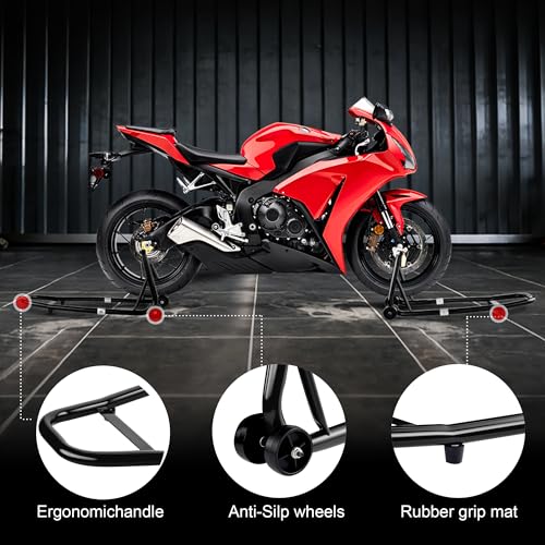 Universal Motorcycle Stand Set, 900 Lbs Capacity Front and Rear Wheel Lift Stands with U+L Adjustable Swingarm Spool Support, Heavy Duty Paddock Stands Fit for Honda, Yamaha, Kawasaki, Suzuki - color: Black