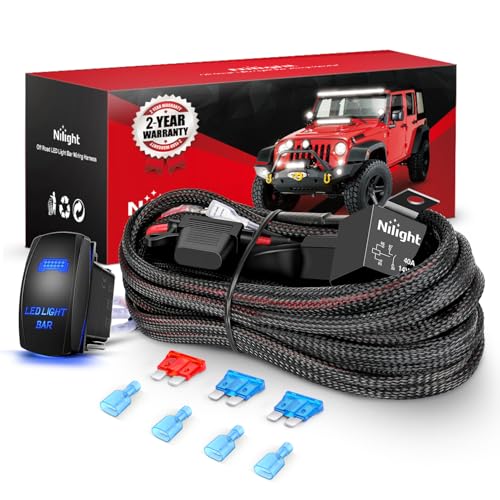 Nilight Wiring Harness Kit Nylon 16 AWG 2 Leads LED Light Bar 12V 5Pin Rocker Switch Laser On Off Power Relay Blade Fuse for Off Road Lights on Cars Jeep Boat Trucks - color: 16AWG Wiring Harness--2 Leads w/ Nylon Wire Loom