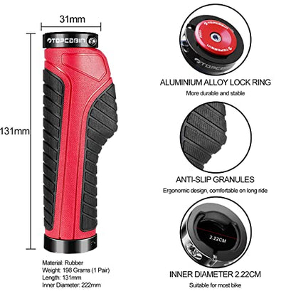 TOPCABIN Ergonomic Bike Grips - Widen Holding Rubber Grips with Aluminum LockGrips for Mountain & Road Bikes - color: Knife Style, Red/Black (Aluminum Lock Plug)1 Pair