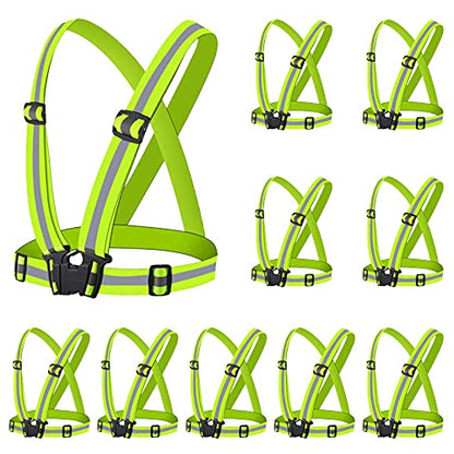Reflective Vest - Running Vest Reflector, Reflective Running Vest with Safety Straps, High Visibility Reflector - color: D-10pcs Green Vests