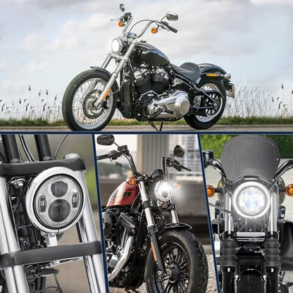 Nilight 5-3/4 5.75 Inch Motorcycles LED Headlight Compatible with Harley Davidson Sportster Iron 883 Dyna Street Bob Super Wide Glide Low Rider Night Rod Train Softail, Chrome - color: 5.75Inch LED Headlight Chrome