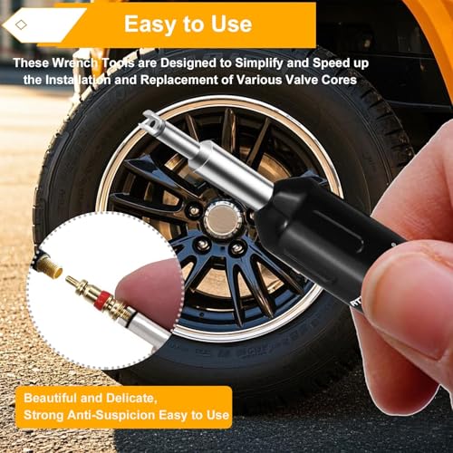 ATsafepro Valve Core Removal Tool, Valve Stem Removal Tool Contains 4 Schrade Valve Cores and 4 Tire Valve Caps, Schrader Valve Removal Tool Quick Repair Kit, Valve Core Tool Easy to Carry - size: 4.26 inch
