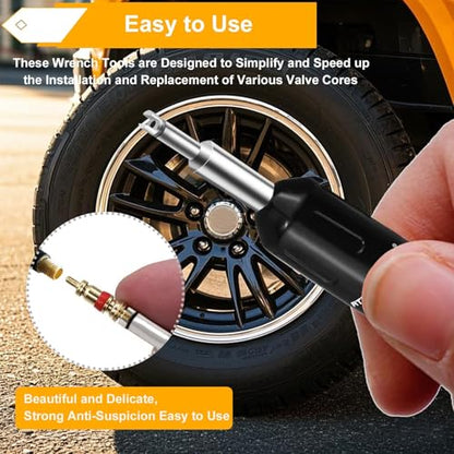 ATsafepro Valve Core Removal Tool, Valve Stem Removal Tool Contains 4 Schrade Valve Cores and 4 Tire Valve Caps, Schrader Valve Removal Tool Quick Repair Kit, Valve Core Tool Easy to Carry - size: 4.26 inch