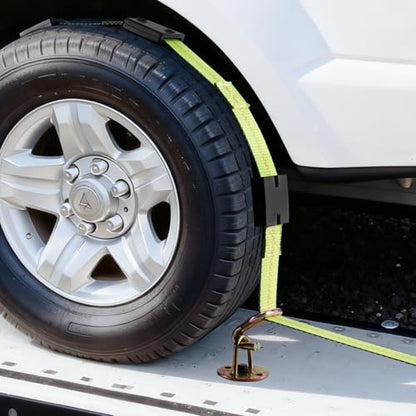 VEVOR Wheel Chock Tie-Down Kit, Deck-Style Trailer Tie Down Strap, Car Tie Down Kit with J-Hook, Break Strength 10009 lbs & Working Load 3333 lbs Motorcycle System for SUVs, Trailers, Trucks - style: Deck-Style with J-Hook