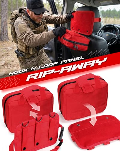 LIVANS Tactical Molle Medical Pouch - Upgraded Size, Large Capacity IFAK Pouch with Detachable Quick Release and Headrest Mount, Includes Flag and Cross Patch - color: Red