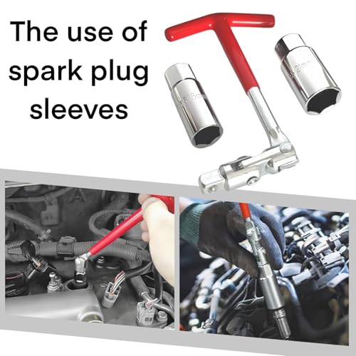 5 PCS Spark Plug Socket Wrench Set, T-Handle Remover Installer Tool with 16mm (5/8") & 21mm (13/16") Sockets, 360° Swivel Carbon Steel Tool for Motorcycle, Lawn Mower & Small Engine