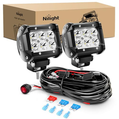 Nilight ZH009 LED Light Bar 2PCS 18W Spot Off Road Lights with 16AWG Wiring Harness Kit-2 Lead - color: Led Pods+Wiring Harness, size: 4 Inch