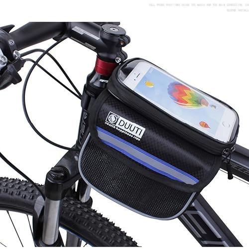Waterproof Touchscreen Bike Phone Mount - Top Tube Frame Bag for Cycling, 6.8'' Phone Holder & Anti-Shock Storage bag,Bicycle Accessories(Blue) - color: Blue