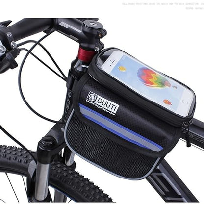 Waterproof Touchscreen Bike Phone Mount - Top Tube Frame Bag for Cycling, 6.8'' Phone Holder & Anti-Shock Storage bag,Bicycle Accessories(Blue) - color: Blue