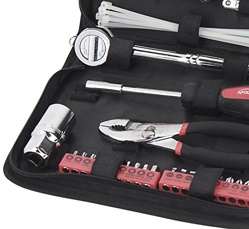 Apollo Tools 56 Piece Compact Metric Auto Tool Set in Zippered Case, Small Mechanic Tool Set for Car Emergency, Motorcycle Repair on the Road, Great for Travel Tool Needs - Red - DT9775 - style: Metric (Automotive)