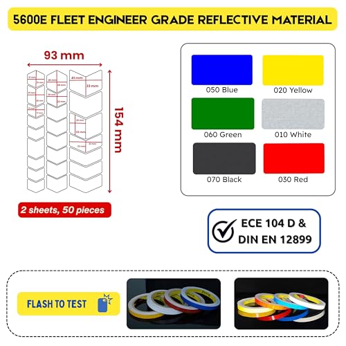 DIN 67520 & ECE 104 Reflector Sticker Made with Ora FOL 5600 self-Adhesive, Waterproof, UV-Resistant, car Trailer, Motorcycle, Bicycle, Helmet, Children's Chevron (red) - color: red