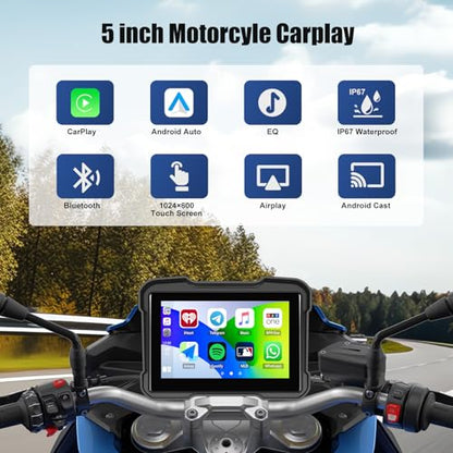 Motorcycle GPS Navigation System with Wireless Carplay Android Auto 5" Moto CarPlay Screen with Dual Bluetooth, Navigation/Siri/G00gle Assistant Waterproof - color: 5 inch