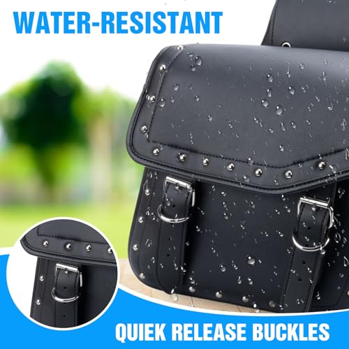 30L Motorcycle Saddlebag Water-Resistant PU Leather Storage for Harley Sportster Softail Dyna Honda Shadow, Quick-Install Design with Reinforced Straps, Large Capacity Luggage Bags