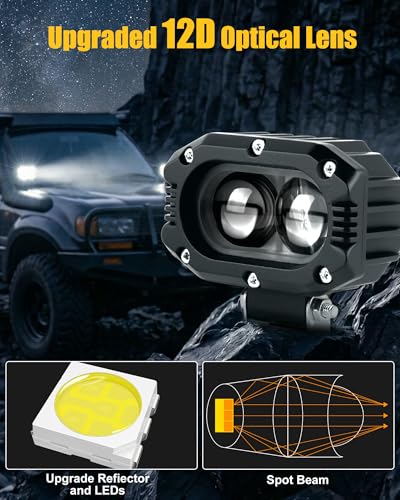 4 Inch LED Pod Lights, 48W Square Offroad Driving Lights Super Bright 120° White Spotlight Combo Beam LED Auxiliary Light Bar with Wiring Harness Kit for Motorcycle Jeep Wrangler Truck Pickup ATV UTV - color: 4in White Spotlight+Wire