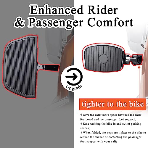 FOVPLUE Passenger Mini Footboard, Passenger Footpegs w/Mount Kit for Harley Touring 1993-2025,for CVO Electra Glide Road Glide Road King Street Glide Ultra Classic Ultra Limited Revival FLH,Chrome#2 - color: Chrome Passenger Footpegs