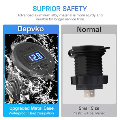 2Pcs 12V/24V Outlet with Voltmeter, Quick Charge 3.0 Dual USB Power Outlet, Waterproof Fast Charge USB Charger Socket DIY Kit for Car Boat Marine (2 Pack)