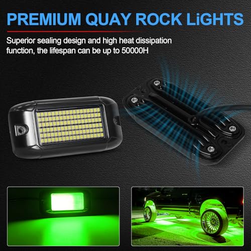 Nicoko 108 High-Power LEDs per Pod 4Pods Pure Green Rock Lights Ultra-Bright Offroad Underglow Kit Advanced Heat Dissipation IP68 Waterproof for Truck, SUV, UTV, ATV, RZR - size: Pure green rock lights