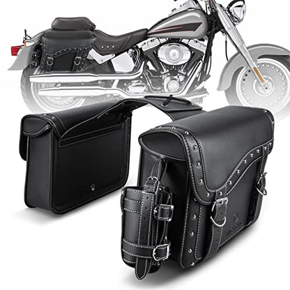 NICECNC Motorcycle Saddle Bags, PU leather Saddlebags, Reinforced Straps & Saddle Piece with Cup Holder, Throw Over Saddle Bag Side Bags Universal Accessories bags, Black - size: 25L-Black