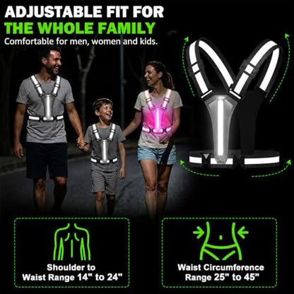 LED Reflective Vest Running Gear, 5 Colors Light Up Safety Vest | Rechargeable High Visibility Running Vest, Adjustable for Men Women. Ideal for Night Running, Walking, Cycling & Jogging. - color: Black