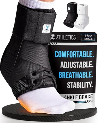 Z ATHLETICS Ankle Brace for Women & Men - Lace Up Adjustable Support with Side Stabilizers for Sprained Ankle, Achilles Tendonitis Relief | Basketball, Volleyball, Running & Sports Recovery - color: Black, size: Small-Medium