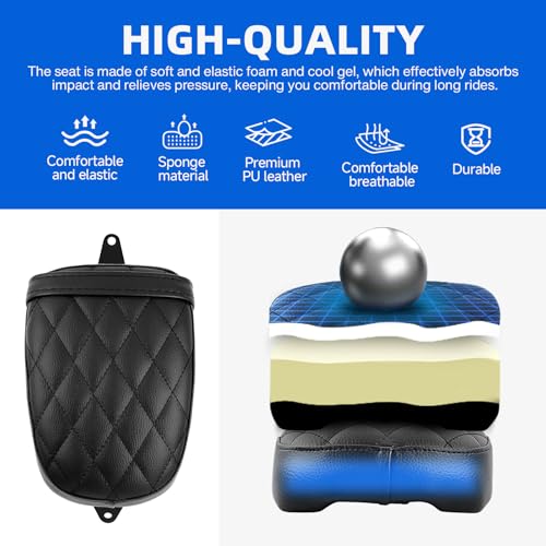 DREAMIZER Cool Gel Motorcycle Rear Passenger Seat Compatible with Honda Rebel 1100 CMX1100 CM1100 2021 2022 2023 2024 2025, Motorcycle Solo Seat Pillion Cushion Pad, Rhombic - style: Rear-Black-Rhombic