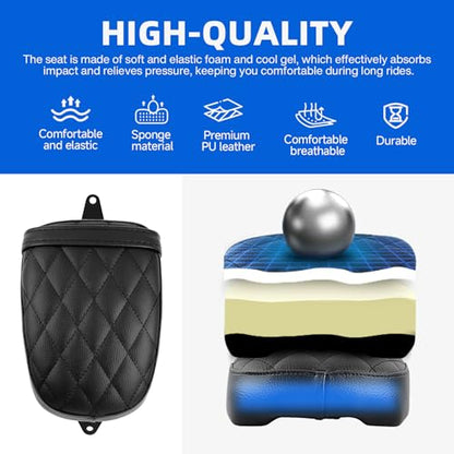 DREAMIZER Cool Gel Motorcycle Rear Passenger Seat Compatible with Honda Rebel 1100 CMX1100 CM1100 2021 2022 2023 2024 2025, Motorcycle Solo Seat Pillion Cushion Pad, Rhombic - style: Rear-Black-Rhombic