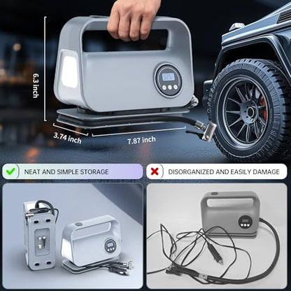 YIJU Tire Inflator Portable Air Compressor Tire Air Pump for Car Tires - Car Accessories, 12V DC Auto Pump with Digital Pressure Gauge, Emergency LED Light for Motorcycle, Bike,Gray