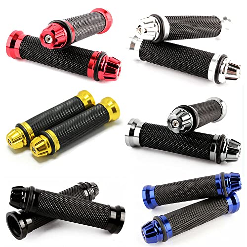 Motorcycle Gunmetal Rubber Hand Grip for 7/8" 22mm Handlebar Street Sport Dirt Bike with Billet Aluminum Bar End Cap - color: silver
