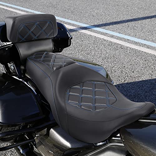C.C. RIDER Passenger Backrest Pad - Sport Motorcycle Seat fit for Harley Davidson Touring Road King Street Glide Road Glide Tri-Glide 2014-2024 - color: Chopped Tour-Trunk Backrest Pad Black Blue