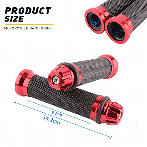 DREAMIZER Motorcycle Handlebar Grips 7/8-22mm Handle Grip Universal CNC Handlebar Cap for CBR CB GSXR 600 650 1000 R6 Ninja ZX H2 - Red - color: Red
