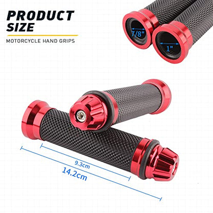 DREAMIZER Motorcycle Handlebar Grips 7/8-22mm Handle Grip Universal CNC Handlebar Cap for CBR CB GSXR 600 650 1000 R6 Ninja ZX H2 - Red - color: Red