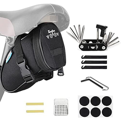 WOTOW Bike Repair Tool Kit & Bike Saddle Bag, 14 in 1 Bike Chain Tool Hex Key Wrench Maintain Accessories Multitool Set with Portable Under Seat Bag for Road Mountain Commuter Bicycle - style: 14 in 1 Multitool (With Patch)