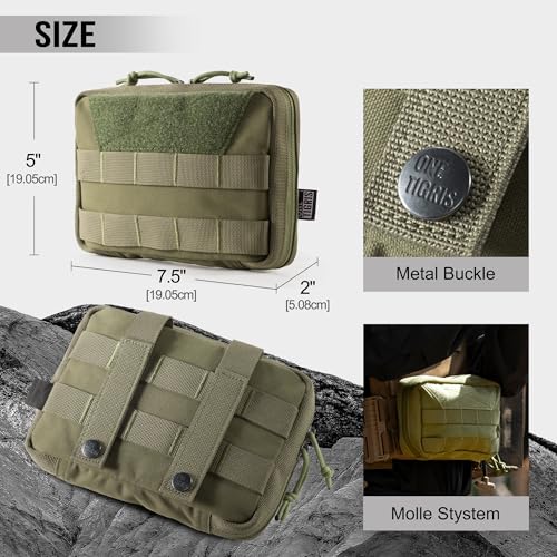 OneTigris MOLLE Pouch, Tactical Admin Pouch Belt EDC Tool Organizer Zippered Utility Waist Pack 7.5"x5"x2" - color: Green