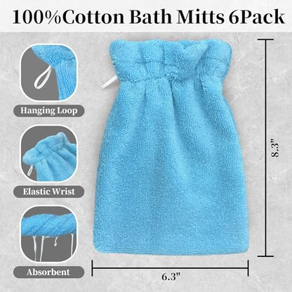 VOOVA & MOVAS Washcloths for Showering 6PC, 8.3x6.3 Inch,100% Cotton Soft Absorbent Bath Mitt with Hanging Loop, European Style Wash Cloths for Body Shower & Bath, Blue - color: Blue
