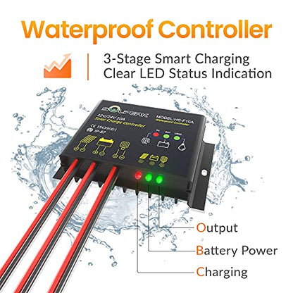 SOLPERK Solar Panel Kit 50W 12V, Waterproof Solar Battery Trickle Charger Maintainer + Waterproof Controller + Adjustable Mount Bracket for Boat Car RV Motorcycle(Without Mounting Bracket) - size: 50W PWM+Load