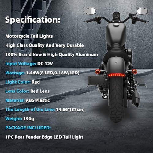 1PC Motorcycle Tail Light Chopped Rear Fender Edge LED Brake Light License Plate Light Stop Running Light for XL 883N 1200N XL1200V XL1200X (Red Shell) - size: NO.1-Red Shell