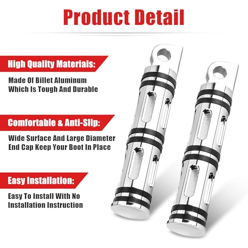 Goldfire Motorcycle Foot Pegs Front & Rear Footpegs 1 Pair Slim CNC Cut Foot Rests Compatibility For Harley Sportster, Dyna, Road King (Chrome) - color: Chrome
