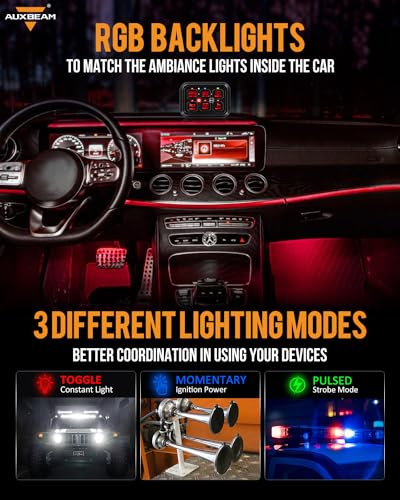 Auxbeam 6 Gang Switch Panel RA60 Toggle Momentary Pulsed RGB Dimmable Switch Panel Multifunction Switch Panel Built in Solid State Relay Marine Control Panel Waterproof for Car Boat, 3 Years Warranty - size: 6 Gang, style: RGB (Without APP)