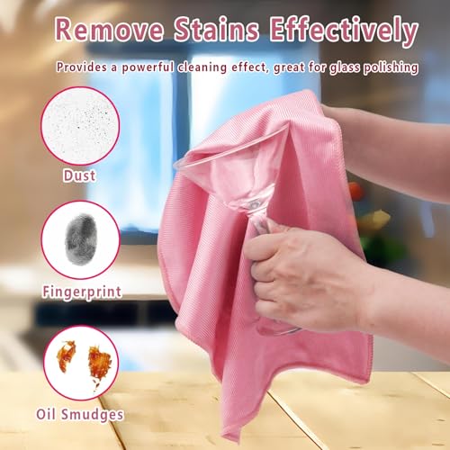 6Pcs Glass Cleaning Cloth for Window Eyeglass Mirrors Stainless Steel - color: Pink