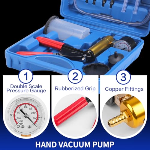 Brake Bleeder Kit with Hand Held Vacuum Pump and Adapters, with Vacuum Brake Bleeder Pump Pressure Gauge for Automotive Car Motorbike(Blue) - color: blue